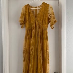 PinkBlush Lace Maxi Dress - Mustard